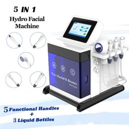 Professional hydro microdermabrasion machine acne therapy ultrasonic face lift bio peel facial cold hammer anti age rf beauty system 5 handle