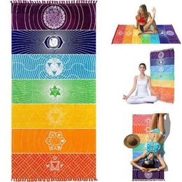 Yoga Mats Rainbow Stripes Scarf Bohemia Wall Hanging India Mandala Blanket 7 Chakra Coloured Tapestry Summer Boho Beach Towel Yoga MatL240118