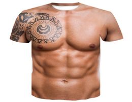 For Man 3D TShirt Bodybuilding Simulated Muscle Tattoo Tshirt Casual Nude Skin Chest Muscle Tee Shirt Funny ShortSleeve Oneck8842755