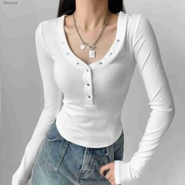 Women's Blouses Shirts Hot Girl Sexy Deep V-neck Slim Waist Solid Color Long-sleeved Top for Women 2023 Autumn and Winter Bottoming Shirt with T-shirt YQ240118