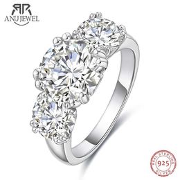 Band Rings AnuJewel 5cttw D Colour Moissanite Luxury Three Stone Engagement R925 Silver Rings 18K Gold Plated Customs Jewellery Wholesale J240118