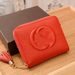 Women Designer Wallets Four Colours Genuine Leather Shorts Tassels Portable Mini Card Holders Coin Bag