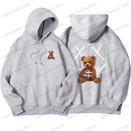 Men's Hoodies Sweatshirts Trapped Brown Bear Pattern Printed Men'S Hoodies Fashion Fur-Liner Hoodie Oversize Warm Fleece Hoody Autumn Warm Female Clothes T240118