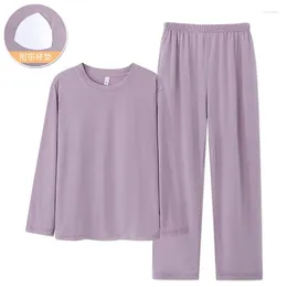 Women's Sleepwear Pyjamas Women Spring Autumn Cotton Long-Sleeved Trousers Suit Simple Solid Colour Home Service Chest Pad Sleep Clothes