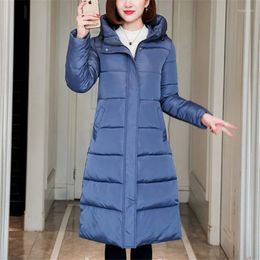 Women's Trench Coats 2024 Women Cotton Clothes Long Below The Knee Slim Outwear Winter Thicken Warm Hooded Parkas Fashion Solid Color