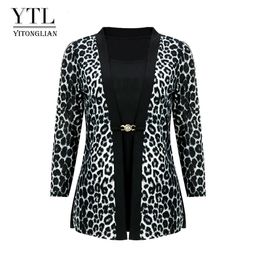 YTL Women Chic Leopard Blouse for Work Plus Size Fashion Patchwork Slim Shirt Long Sleeve Autumn Spring Tunic Tops Blusas H414 240117