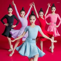 Stage Wear Modern Kids Ballroom Professional Clothing Girls Latin Dance Costume Chacha Samba Tango Performance Rave Clothes