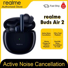 Headphones Original version realme Buds Air 2 ANC Wireless Earphone 25hrs Total Playback 88ms Super Low Latency 10mm HiFi Bass Boost