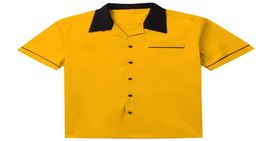 White Bowling Shirt Short Sleeve Classic Retro Shirt Yellow Red Cotton Midcentury Fahion Style Men Shirts2175394