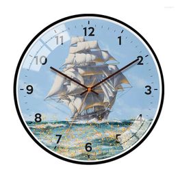 Wall Clocks Sailboat On Sea Silent Clock Large Size Simple Personality Modern Design Metal Movement For Decor