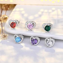 Stud Earrings S925 Sterling Silver Needle Love Fashion Temperament Korean Style Simple Heart-shaped For Women's Jewellery