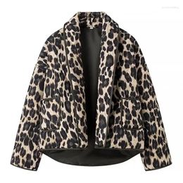 Women's Trench Coats Leopard Print Cotton Coat Women Loose Lapel Patchwork Pockets Female Thick Warm Jacket 2024 Winter Fashion Lady Outwear