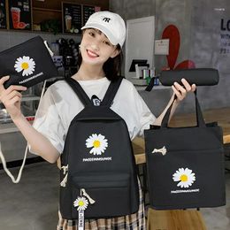 Backpack 4Pcs One Set Women Canvas Junior High School Student Schoolbags