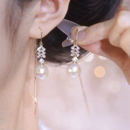 Stud Earrings 1 Pair Temperament Long Leaf Pearl Ear Line Niche Design Zircon Senior Sense Female Exquisite French Tassel