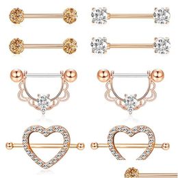 Other Charms Surgical Steel Heart Nipple Piercing Set 14G Crystal Bar Lot Tongue Ring Pack Charming Jewelry Drop Delivery Tools Equip Dhc7I