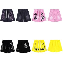 hellstar gráfico tee hellstar shorts designer preto roupas masculinas mulheres tecido lavado rua graffiti lettering foil print vintage solto encaixe masculino shorts