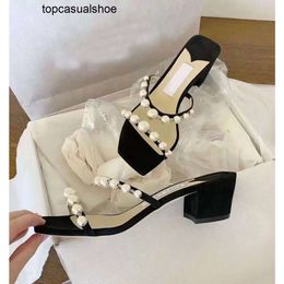 JC Jimmynessity Choo Women Pearls Sandals Brands Strappy Amara Slippers Summer Chunky Heels Square Toe Casual Mules Lady Discount Walking -- Gift35-43