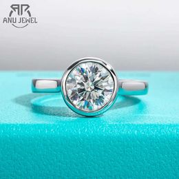 Band Rings AnuJewel 1ct/2ct/3ct D Colour Moissanite Bezel Engagement WeddR925 SterlSilver Rings For Women Jewellery Wholesale J240118