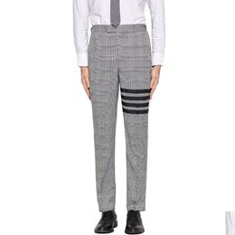 Men'S Pants Fashion Brand Men Casual Suit Pants Grey Plaid Black Striped Spring And Autumn Business Formal Trousers Drop Delivery App Dhstk