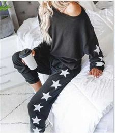 Womens Tracksuits Autumn Two Piece Set Tracksuit Women Clothes Star Print Pullover Top + Pants Sport Jogger Suit Female Casual Lounge Wear Outfits