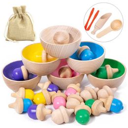 Intelligence toys Children Montessori Wooden Toy Clip Pinecone Color Sorting Toys Sensory Counting Games Fine Motor Skills Toddler Learning Toys 240118