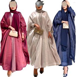 Ethnic Clothing Open Abaya Muslim Satin Cardigan Women Long Maxi Dress Turkey Eid Party Kimono Ramadan Islamic Arab Gown Dubai Jalabiya