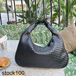 Venetaabottegas Hobo Shoulder Bag Weave Handbag Purse Genuine Leather Inside Fashion Letters Zipper Closure Black Large Capacity Pockets Tote Shopping Bags 44cm