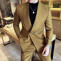 Men's Suits 2024 (Blazer Pants) Boutique Fashion Gentlemen's Double Breasted Green Fruit Collar Groom Wedding Dress Business Suit