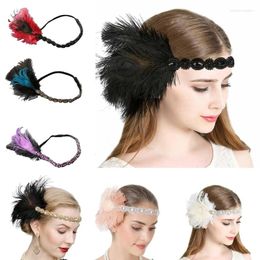 Berets Feather Headpiece Flapper Headband Masquerade Mardi Gras Y1UA