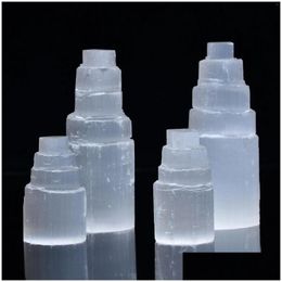 Decorative Objects Figurines 1Pc Natural White Selenite Ice Berg Tower Carved Gypsum Around Crystal Ore Ornaments Craft Reiki Energy H Dhrkw