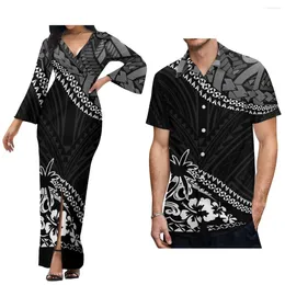Casual Dresses Custom Women'S V-Neck Dress Polynesian Ethnic With Men'S Shirt Couple Set