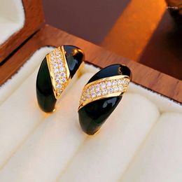 Stud Earrings UILZ Vintage Black Chunky Water Drop Dome For Women Trendy Punk Glossy Tear Zirconia Earring Party Jewelry