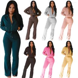 Women's Two Piece Pants Elegant Solid Color Casual Matching Sets Sexy Ladies Turn Down Collar Long Sleeves Jacket High Waist Clubwear