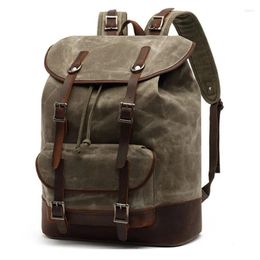 Backpack Vintage Waterproof Waxed Canvas Men's Genuine Leather Women Large Rucksale Teenager Travel Bag Big Bagpack