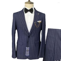 Men's Suits High Quality (Blazer Trousers) Men British Simple Casual Elegant Fashion Wedding Gentleman Slim Suit Two-piece