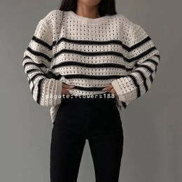 Women's Sweaters 2023 European And American Women's New Hot Striped Versatile Top Simple Fashion Casual Sweater