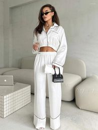 Women's Sleepwear Marthaqiqi Fashion Femme Pyjama Set Long Sleeve Crop Top Nightwear Turn-Down Collar Nightgown Pants Women Nightie Suit