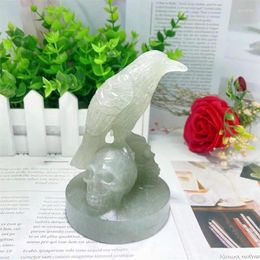 Decorative Figurines Natural Crystal Animal Hand-Carved Strawberry Bird Skulls Stone Pendant Mineral Quartz Ornament