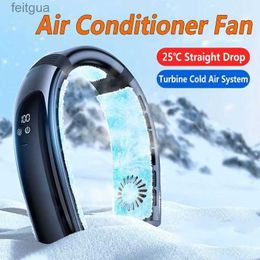 Electric Fans Neck Hanging Fan for NEW Camping Outdoor Fan Portable Rechargeable Air Conditioner LED Display 360 Surrounding Wind YQ240118
