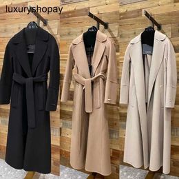 Top Maxmaras Cashmere Coat Womens Wrap Coats Max Elisa100% Sheep Wool Long Wrapped Coat Jacket for Warmth Autumn and Winter Business Suit White Beautiful