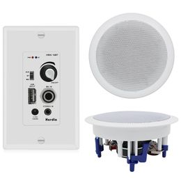 Speakers 5.25 Inch 300W Home Audio Ceiling Speaker and Wall Mount Controlled Bluetooth Amplifier Receiver System For Indoor Home