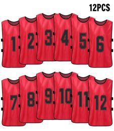 12 PCS Sports Vest Kid039s Football Pinnies Quick Drying Soccer Jerseys Youth Sports Scrimmage Training Numbered Bibs Practice7955548