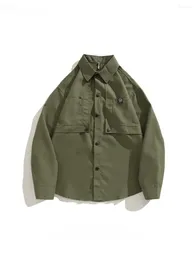Men's Casual Shirts Japanese Trendy Brand Spliced Workwear Long-sleeved Shirt Spring Autumn Three-dimensional Pocket Loose Jacket