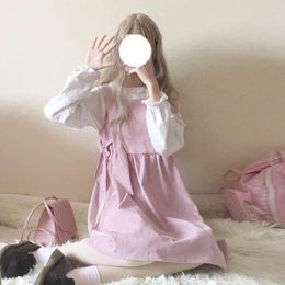 Work Dresses Japanese Kawaii Matching Sets Long Sleeve Ruffles Shirts Pleated Stitching Lace Up Vests Spring Preppy Style Girl Set