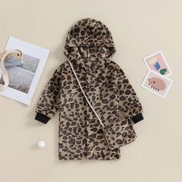 Jackets Plush Baby Jacket Thicken Warm Winter For Girls Coat Fashion Leopard Hooded Outwear With Bag Toddler Girl Clothes