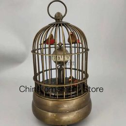 Desk Table Clocks DYZ Collectible Decorate Old Handwork Copper Two Bird In Cage Mechanical Table Clock YQ240118