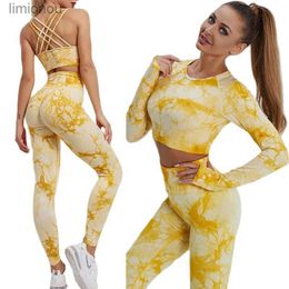 Active Sets Women's Yoga Set Tracksuit Female Clothing Sexy New Tie-dye Sportswear High Waist Athletic Leggings Workout Bra Tight SuitsL240118
