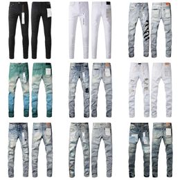 Men's Purple Brand Low Rise Skinny Men Jean White Quilted Destroy Pocket Vintage Cotton Jeans