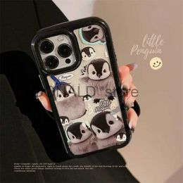 Cell Phone Cases For iPhone 11 12 13 14 Plus Pro Max Creative Cute Penguin Illustration English Black Border Anti-Fall Case For iPhone X Xr Shell J240118