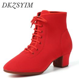 DKZSYIM Women Ballroom Latin Dance Shoes Jazz Modern Dance Shoes Lace Up Dancing Boots Red Black Sports Dancing Sneakers 240117